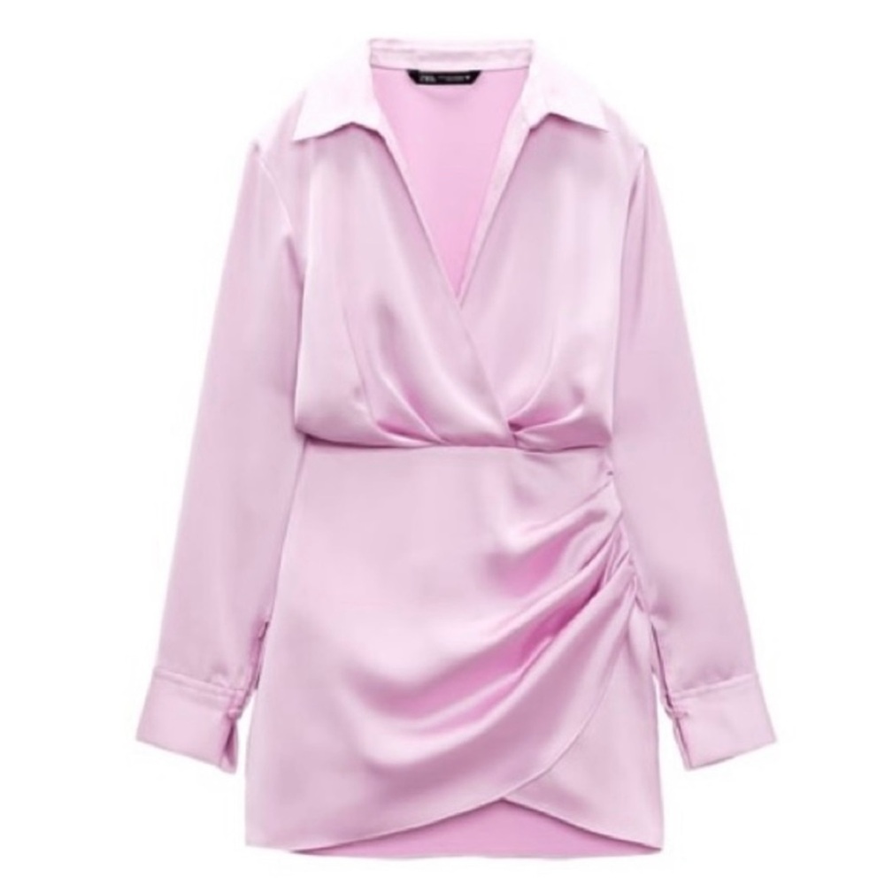 NWT- Zara short satin effect dress pale pink